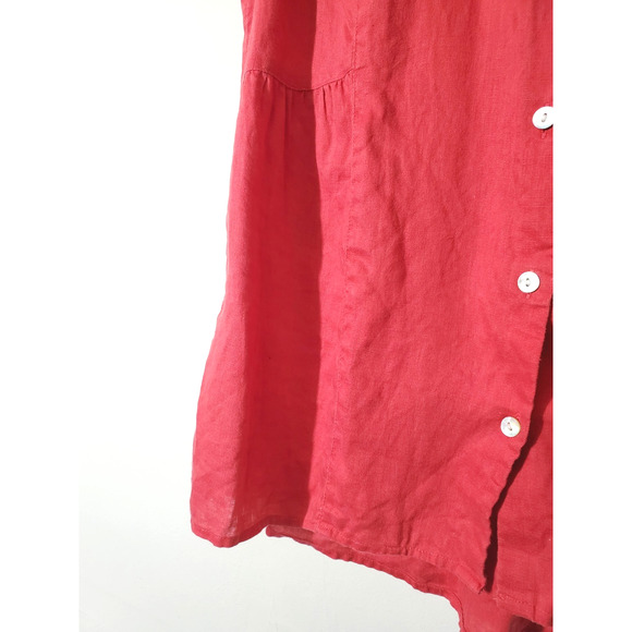 J Jill LOVE LINEN Womens 100% Linen Top Button Down Babydoll Hem Tunic RED - Picture 2 of 9